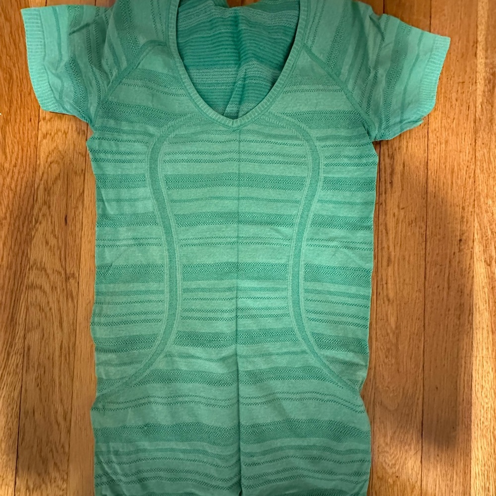 Lululemon Green Striped Short Sleeve Top